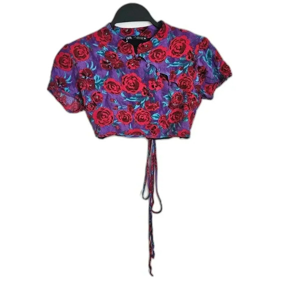 Zara Printed Floral Crop Top Small NWOT - Picture 6 of 9